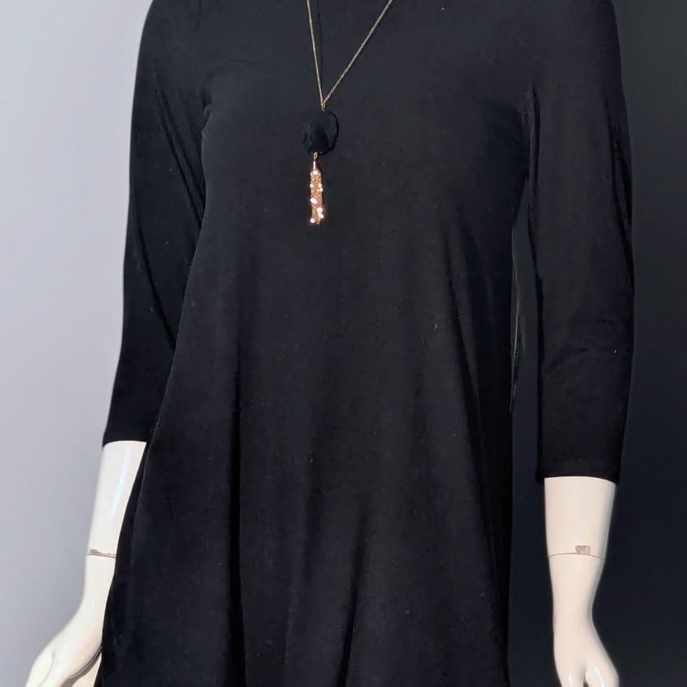 Casual Long Sleeve Dress With Attached Necklace.  Multiple Colors And Sizes